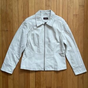 Vintage Danier Soft Leather Jacket Cream White Zip Motorcycle Style Womens XL